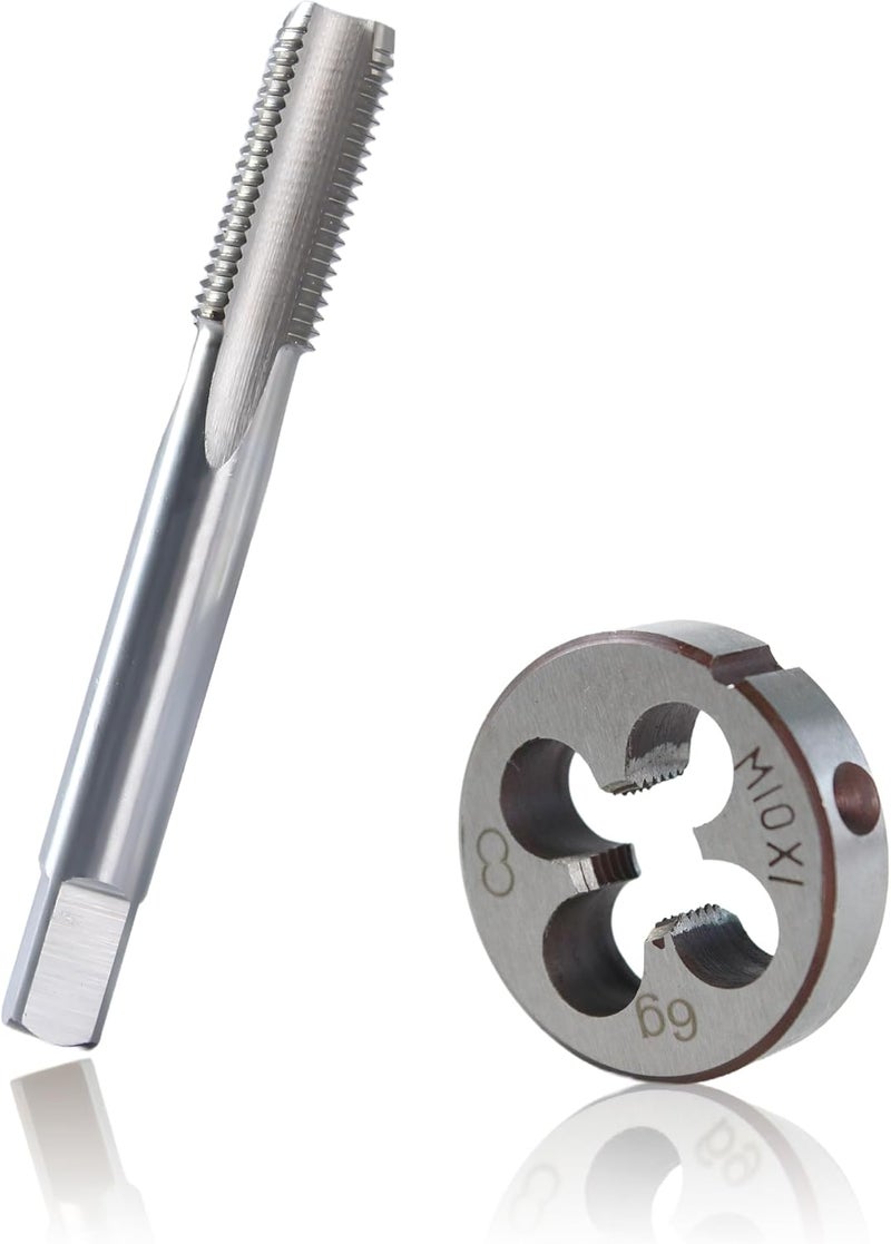 MCSDFN M10 x 1.0 Metric Tap and Die Set, M10 x 1.0mm High-speed Steel Machine Tap and Die Set, Right Hand Thread Tap and Round Thread Die - Image 1